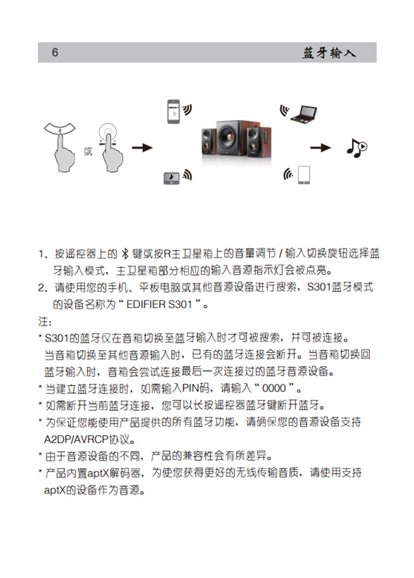 漫步者S301桌面音響的產(chǎn)品使用說明書