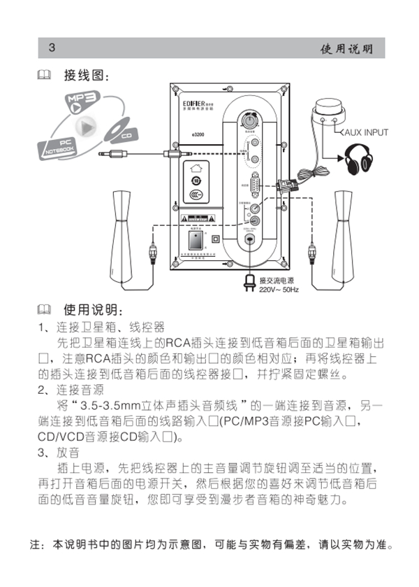 漫步者E3200多媒體音響產(chǎn)品使用說明書