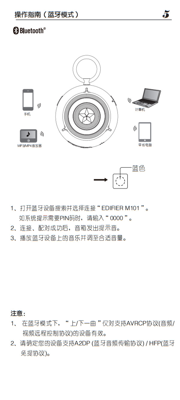 漫步者M101便攜音箱產(chǎn)品使用說明書