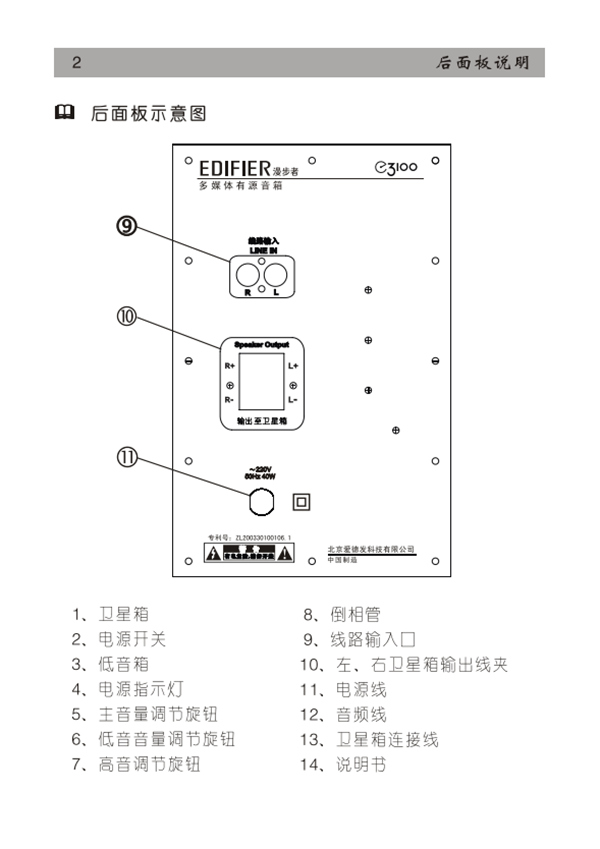 漫步者E3100桌面音响的产品使用说明书