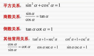 sin,cos,tan等量关系式 数学sin cos tan公式关系