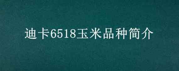 迪卡6518玉米品种简介 迪卡玉米种子简介