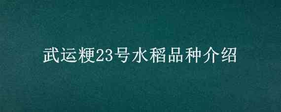 武运粳23号水稻品种介绍（绥粳22水稻品种）