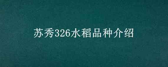 苏秀326水稻品种介绍（水稻苏秀298品种简介）