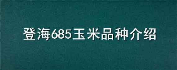 登海685玉米品種介紹 登海685玉米種子特征