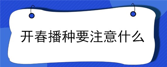 开春播种要注意什么