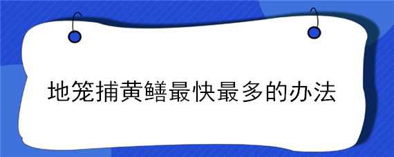 地籠捕黃鱔最快最多的辦法（什么地籠捕黃鱔最好）