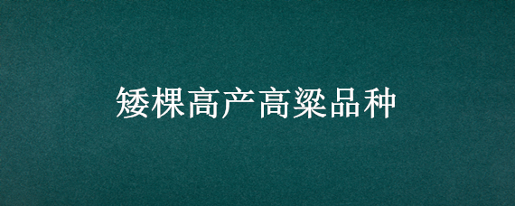 矮棵高产高粱品种（最矮的高粱品种）