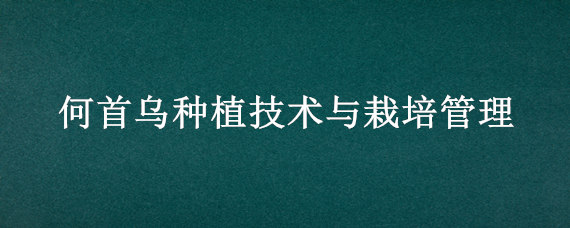 何首乌种植技术与栽培管理（何首乌的种植技术与管理）