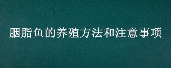 胭脂鱼的养殖方法和注意事项 胭脂鱼的养殖技术