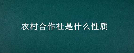 農(nóng)村合作社是什么性質(zhì)（農(nóng)村合作社是什么性質(zhì)的組織）