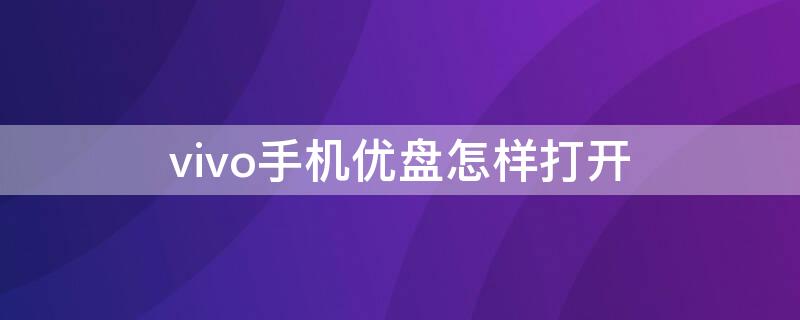 vivo手机优盘怎样打开（优盘在vivo手机上怎样打开）