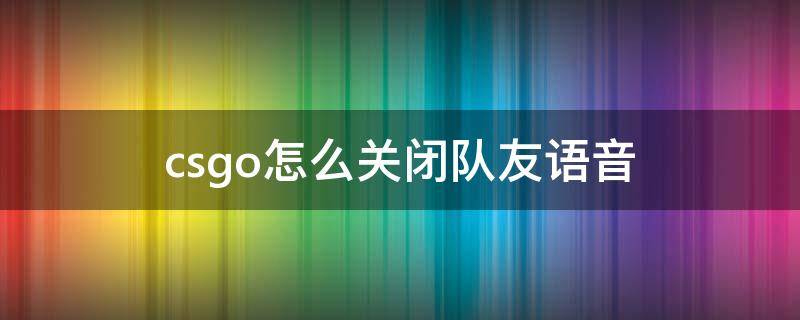 csgo怎么关闭队友语音 怎么关掉csgo队友语音