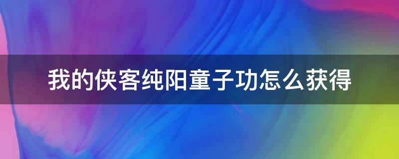 我的侠客纯阳童子功怎么获得（所谓侠客童子功怎么得）