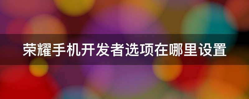 荣耀手机开发者选项在哪里设置 荣耀手机上的开发者选项在哪