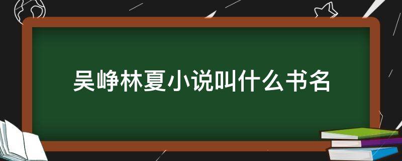 吴峥林夏小说叫什么书名 林夏吴峥的小说叫什么名字