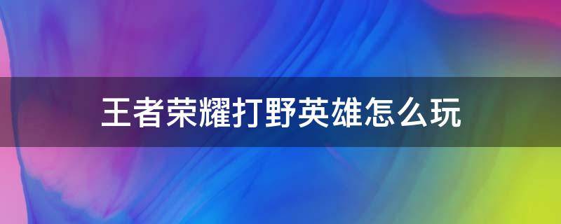 王者荣耀打野英雄怎么玩（王者荣耀打野）