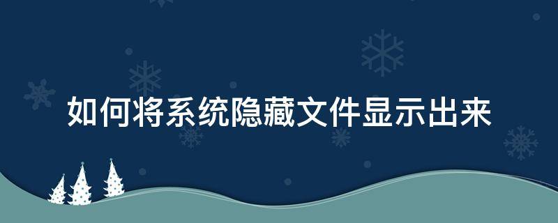 如何将系统隐藏文件显示出来 系统隐藏文件怎么显示出来