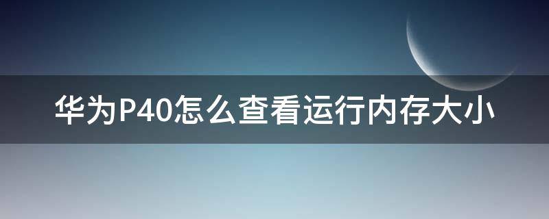 华为P40怎么查看运行内存大小 华为p40如何看运行内存使用情况