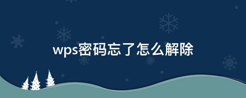 wps密码忘了怎么解除 wps密码忘了怎么解开