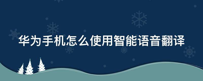 華為手機(jī)怎么使用智能語(yǔ)音翻譯（華為手機(jī)怎樣使用語(yǔ)音翻譯）