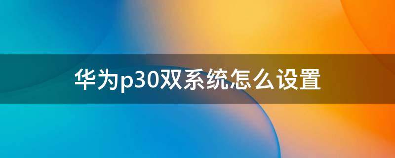 华为p30双系统怎么设置 华为p30双系统怎么设置指纹切换