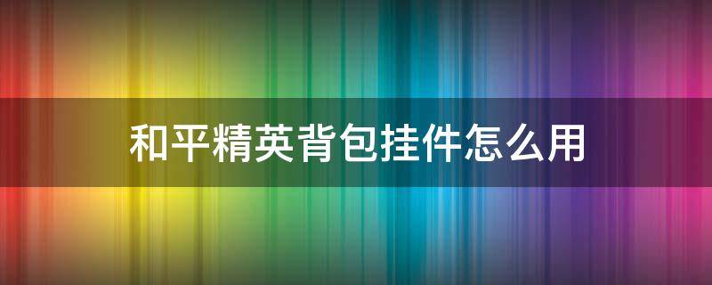 和平精英背包挂件怎么用 和平精英如何装备背包挂件