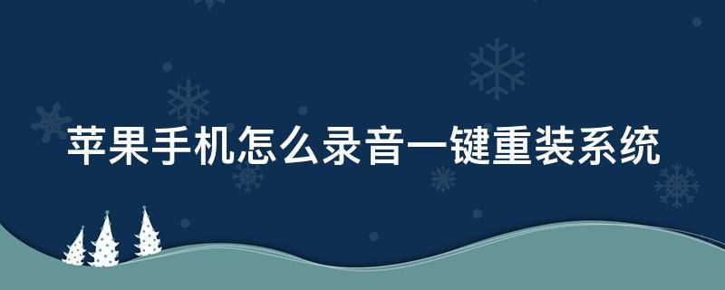 苹果手机怎么录音一键重装系统 苹果手机怎么录音一键重装系统教程