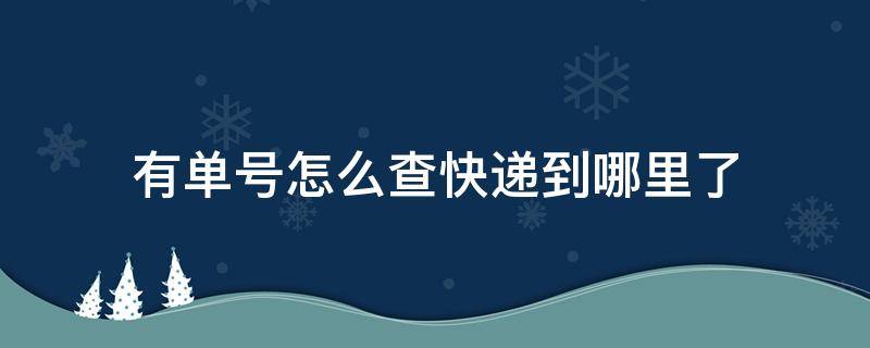 有单号怎么查快递到哪里了（有订单号怎么查快递到哪里了）