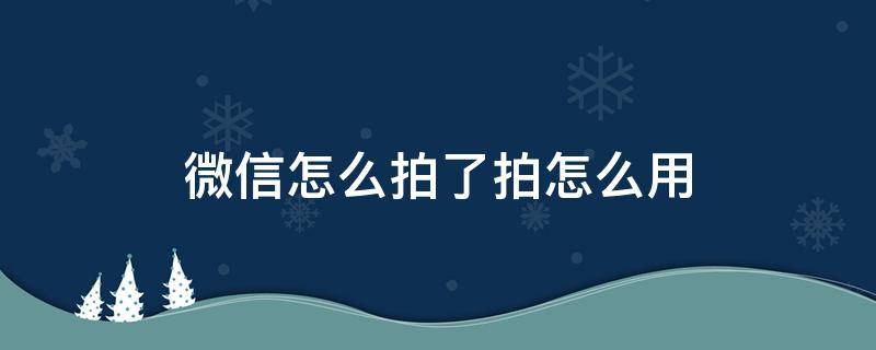 微信怎么拍了拍怎么用 微信中如何用拍了拍