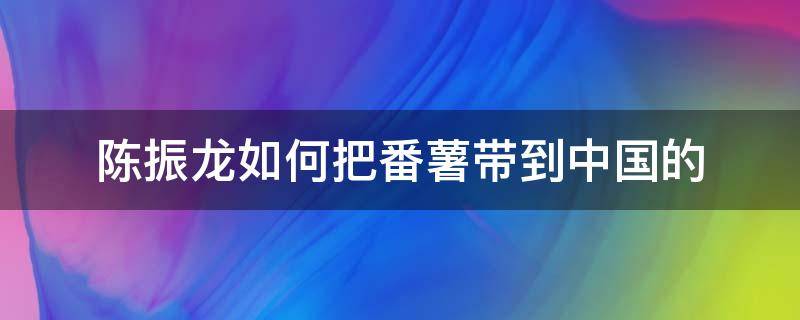 陈振龙如何把番薯带到中国的 陈振龙是怎么把红薯引进中国的