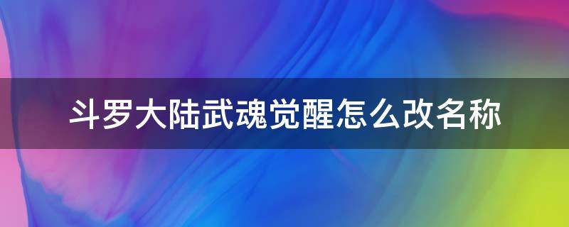 斗罗大陆武魂觉醒怎么改名称 斗罗大陆武魂觉醒怎么改名字