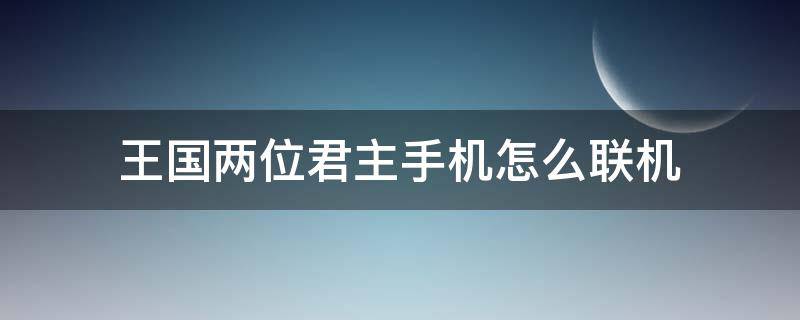 王国两位君主手机怎么联机 王国两位君主联机教程手机