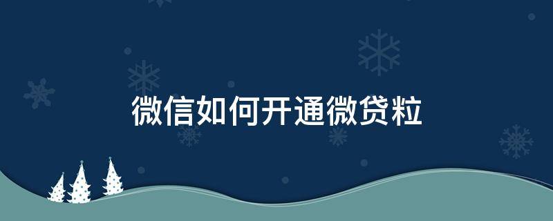 微信如何開通微貸粒（微信怎么開通微粒貸?）