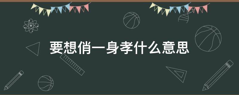 要想俏一身孝什么意思 男要俏,一身孝