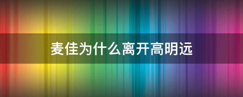 麦佳为什么离开高明远（麦佳和高明远到底是什么关系）