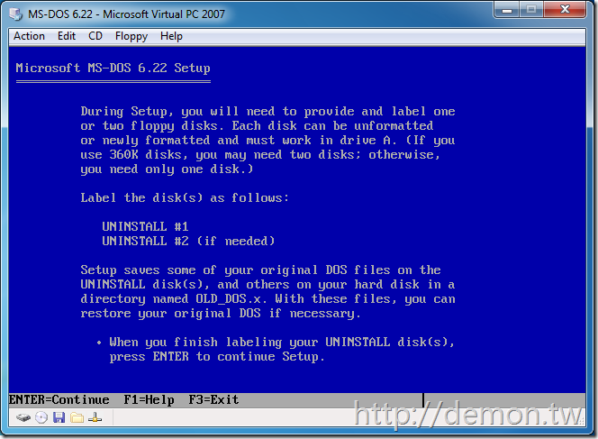 MSDN上MS-DOS 6.22的安装方法