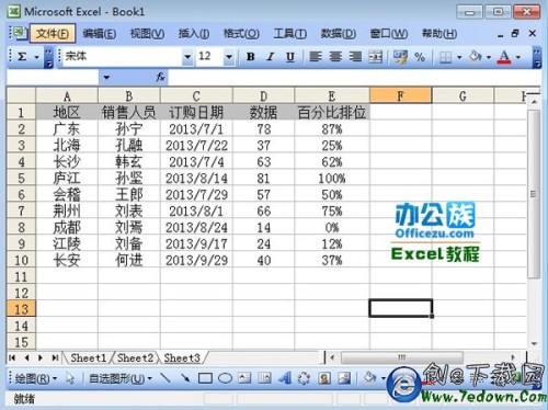 Excel2003中如何計算所占百分比