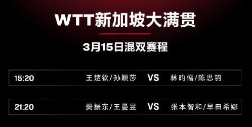 2023年WTT新加坡大滿貫3月15日賽程直播時(shí)間表 今天國(guó)乒比賽對(duì)陣表圖