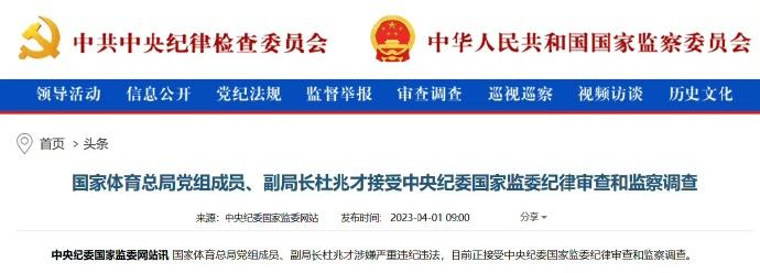 体育总局副局长、足协党委书记杜兆才被查 足协本月的会能否召开成疑