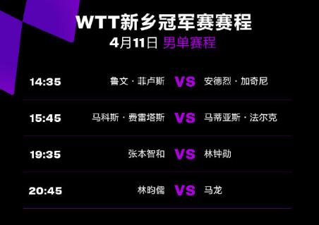 2023年WTT新鄉(xiāng)冠軍賽4月11日賽程直播時(shí)間表 今天國(guó)乒比賽對(duì)陣表圖