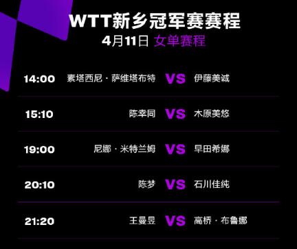 2023年WTT新鄉(xiāng)冠軍賽4月11日賽程直播時(shí)間表 今天國(guó)乒比賽對(duì)陣表圖