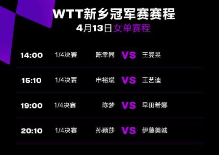 2023年WTT新鄉(xiāng)冠軍賽4月13日賽程直播時(shí)間表 今天新鄉(xiāng)乒乓球比賽對(duì)陣表圖