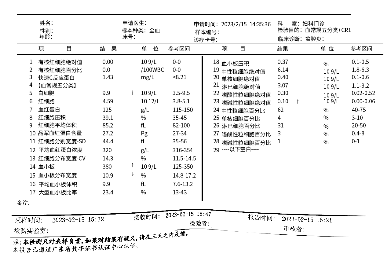 盆腔炎报告单图片（盆腔炎报告单怎么看）