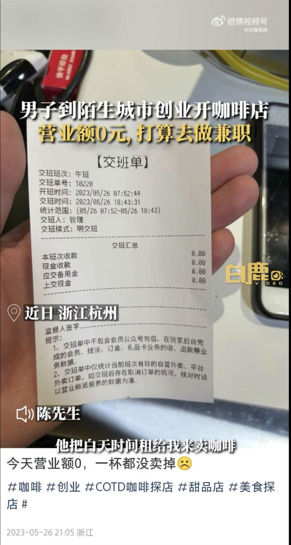 男子开咖啡店多数日入0元 开咖啡店到底赚不赚钱