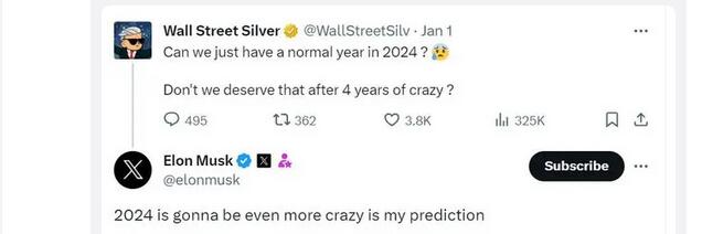 马斯克:2024年世界将更加疯狂 马斯克未来世界