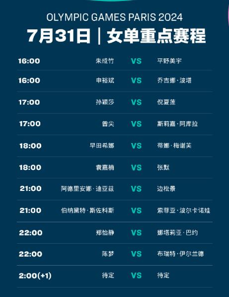 2024巴黎奧運(yùn)會(huì)乒乓球賽程直播時(shí)間表 7月31日今天國(guó)乒比賽對(duì)陣名單